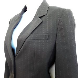 Elie Tahari Career Blazer Brown Pin Stripe Satin Trim 2 Flap Pockets Lined 10